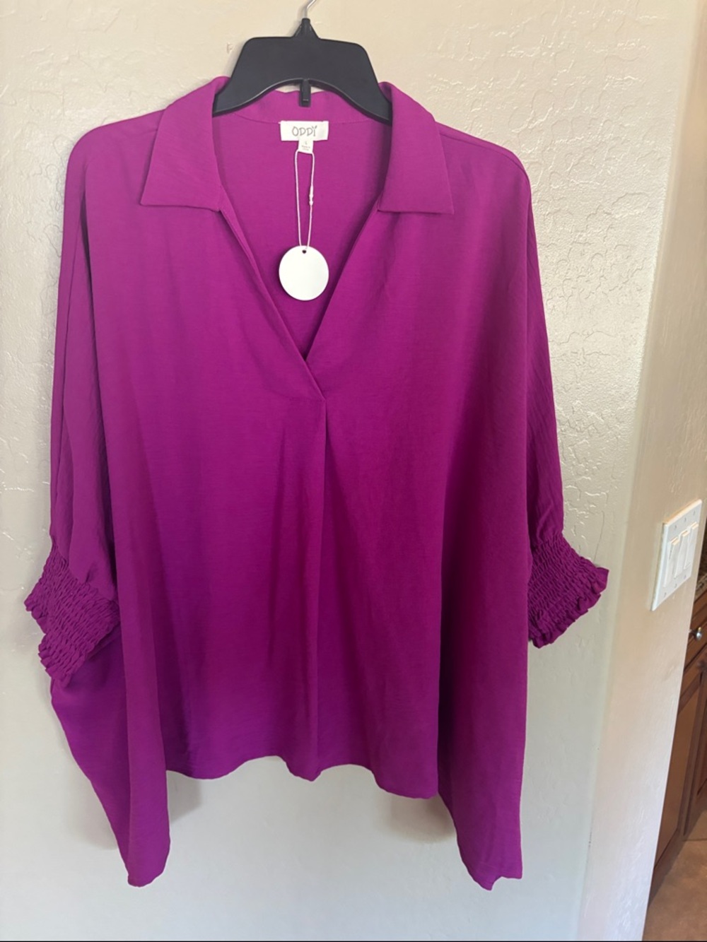 ODDY Magenta Collared V-Neck Blouse